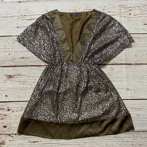 Hale Bob V Neck Batwing Sleeve Metallic Fit and Flare Tunic Top Sz L